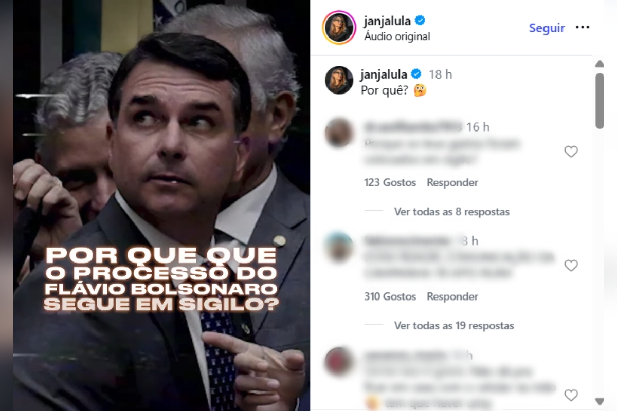 Imagem colorida, Janja questiona sigilo de processo de Flávio - Metrópoles