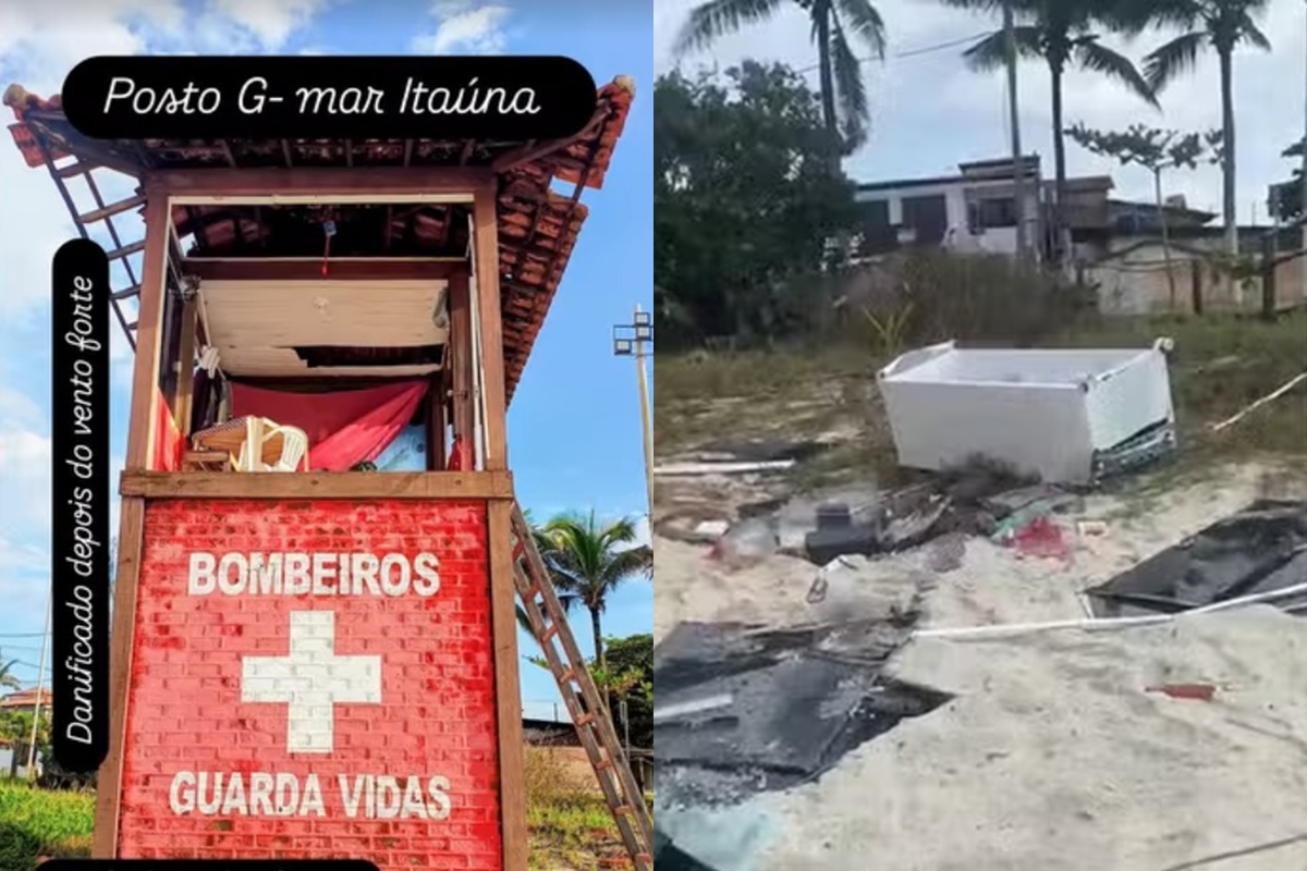 Ventania causa estragos e derruba geladeira de posto de guarda-vidas no RJ