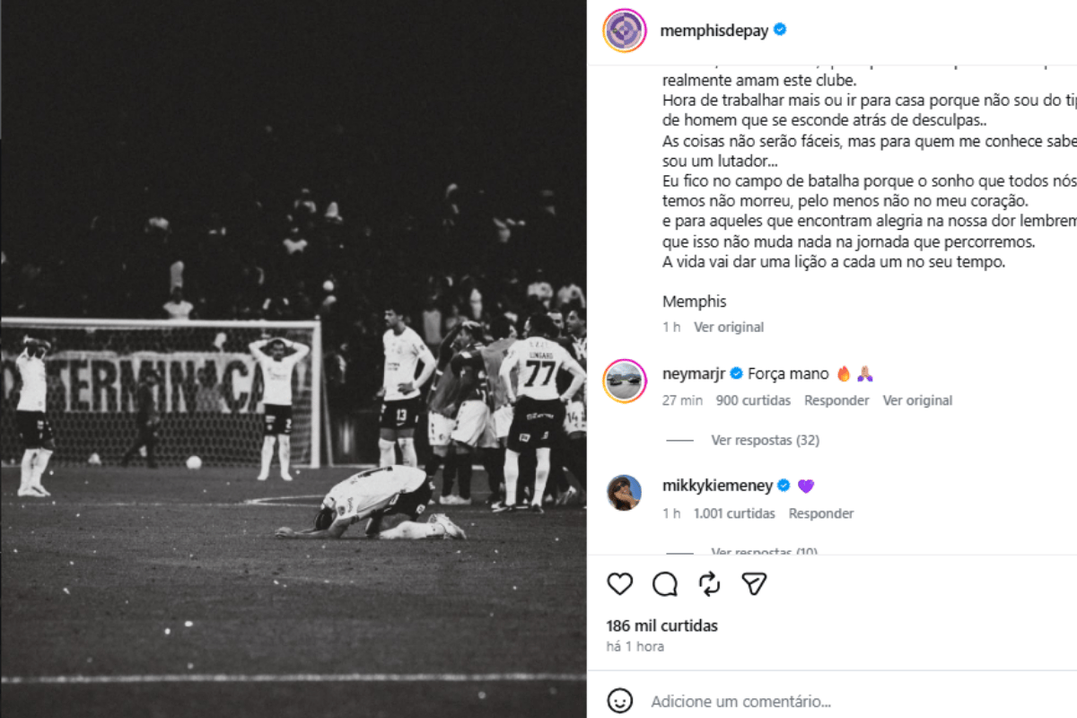 Neymar comenta publicação de Memphis Depay e se solidariza com o jogador