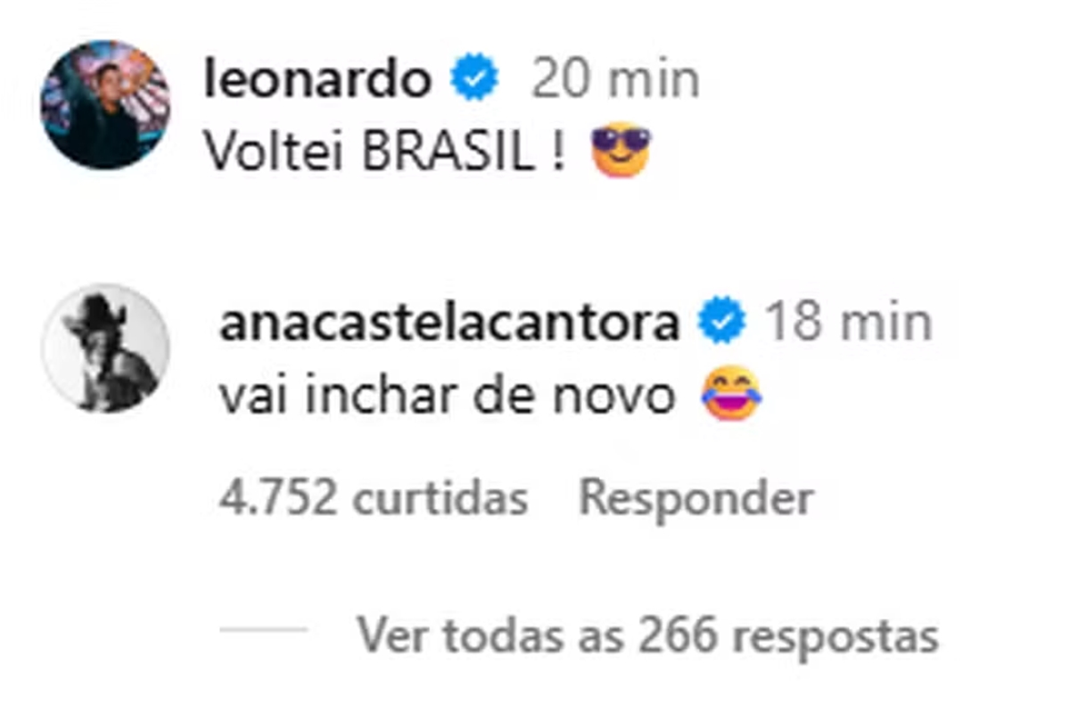 Ana Castela comenta publicação de Leonardo após voltar a beber álcool