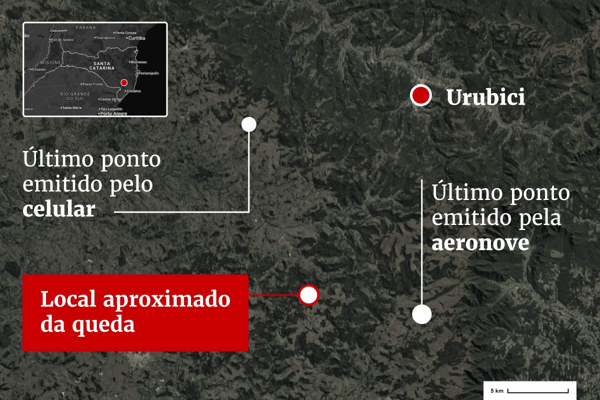 Mapa do local do acidente aéreo com o helicóptero em que estava Rick - Metrópoles