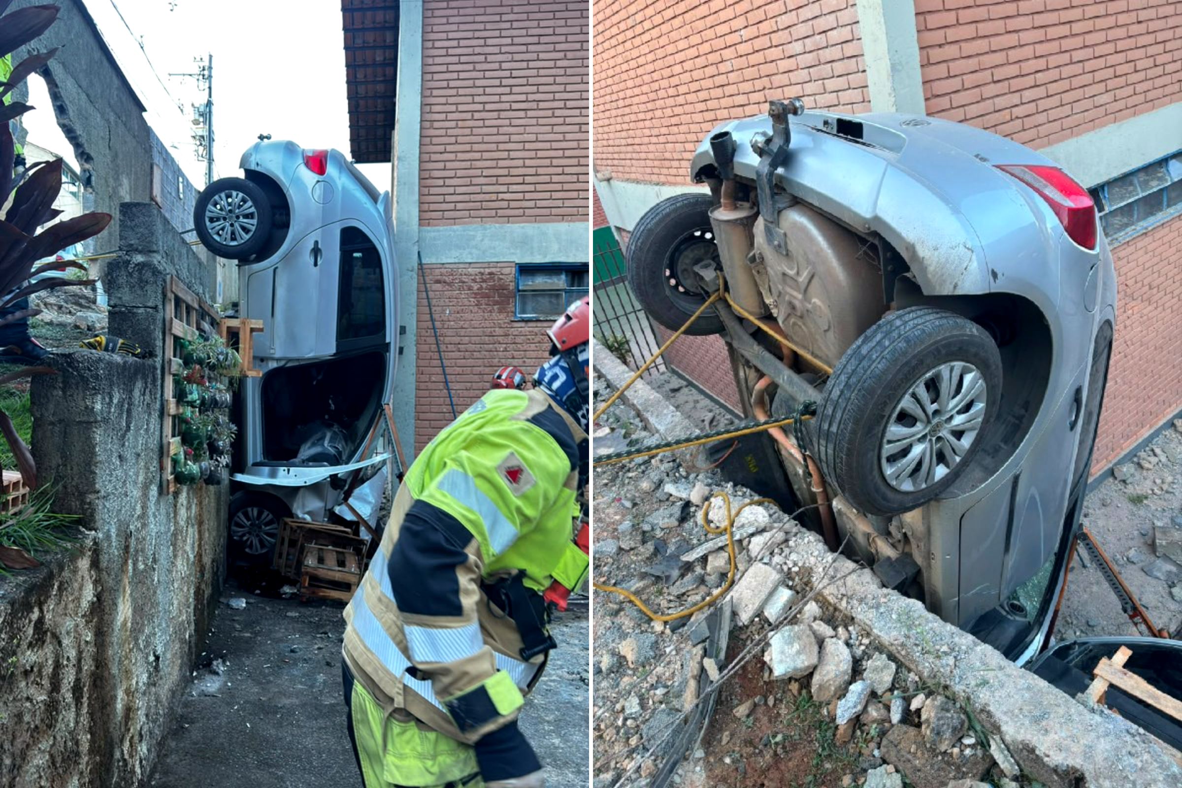 carro derruba muro de escola em MG
