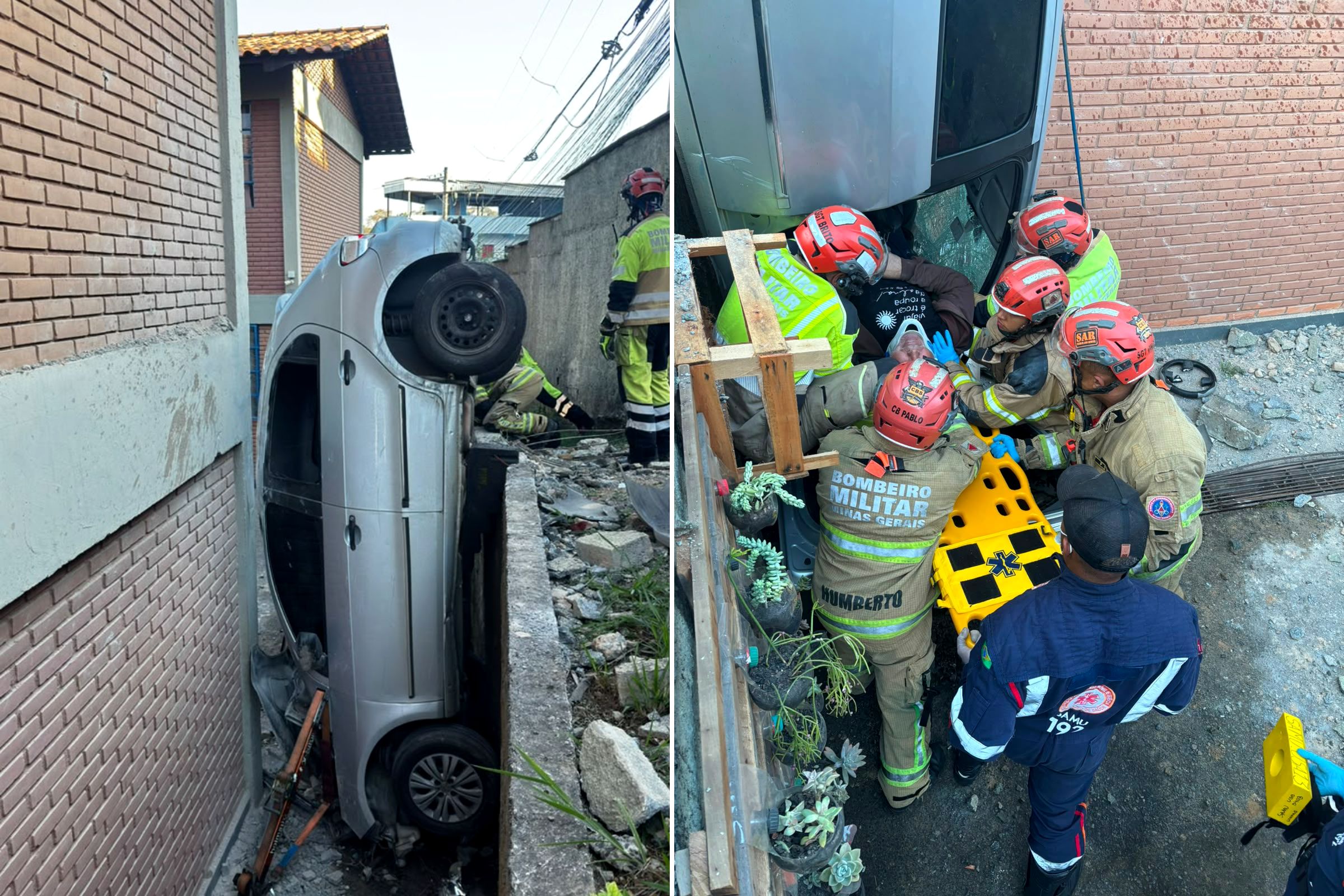 carro derruba muro de escola em MG