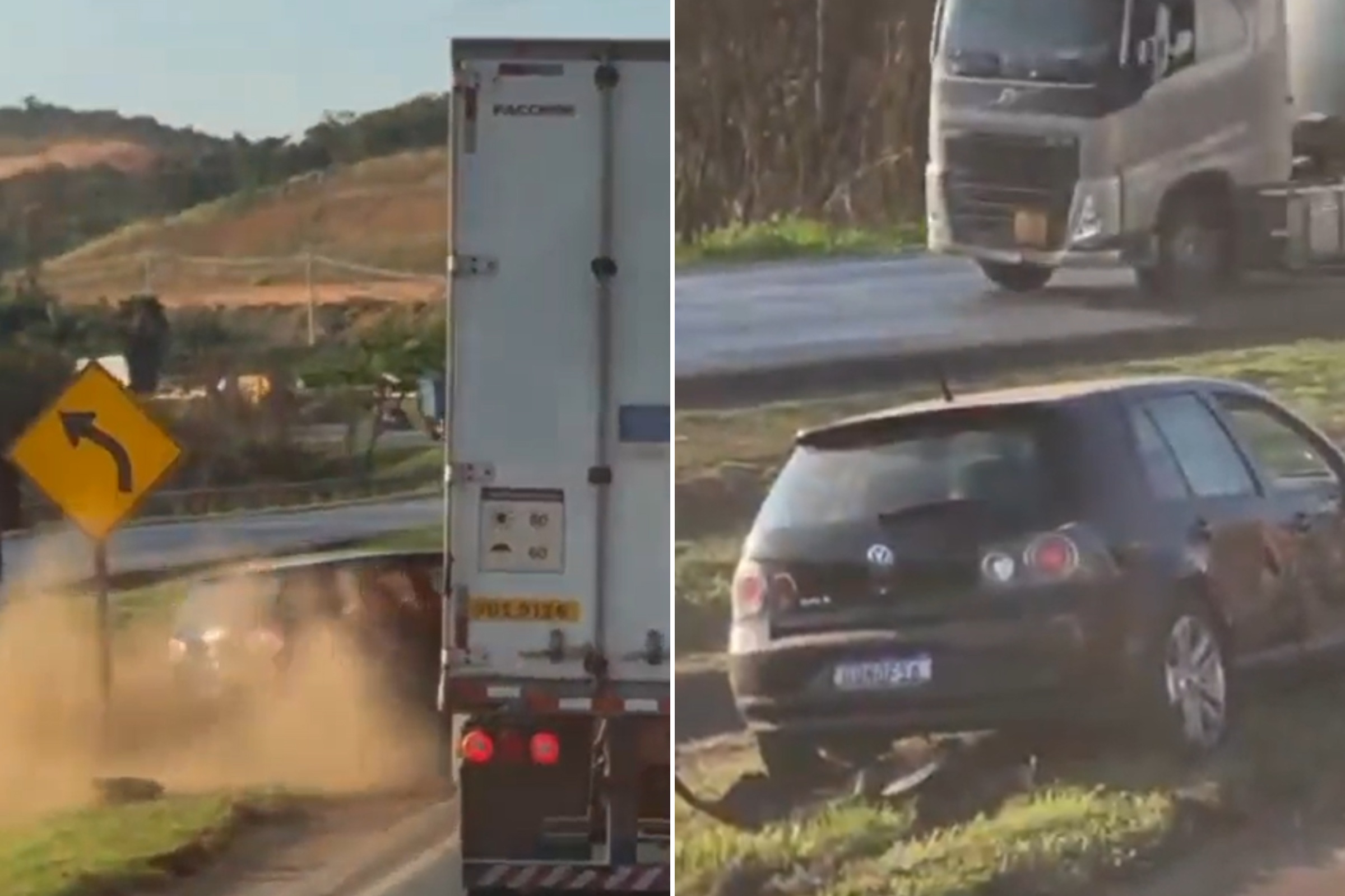 Caminhão persegue e empurra carro para fora da BR-040 em Contagem (MG)
