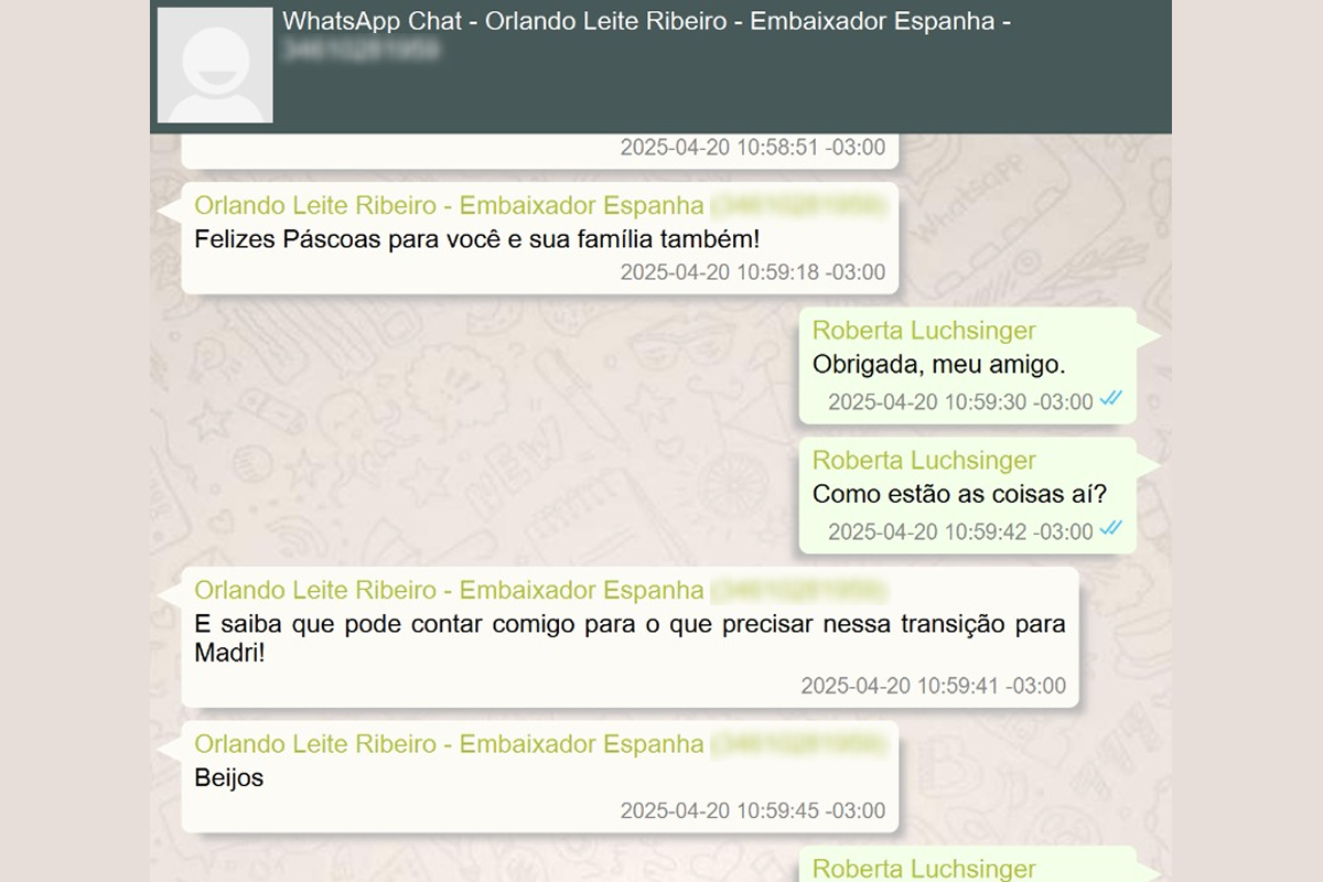 Mensagens de Roberta Luchsinger sobre mudança de Lulinha para Madri