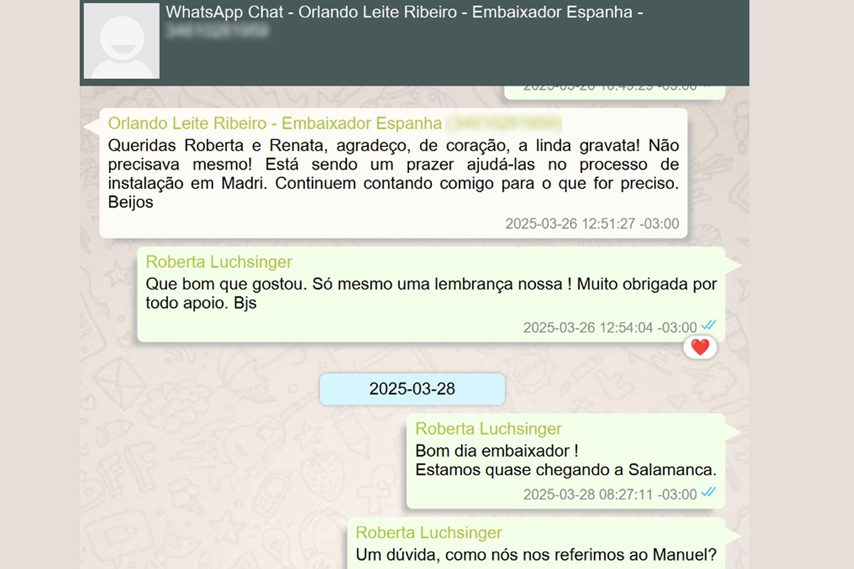 Mensagens de Roberta Luchsinger sobre mudança de Lulinha para Madri
