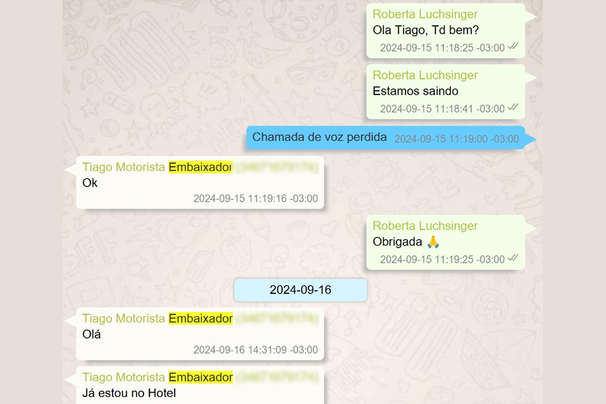 Mensagens de Roberta Luchsinger sobre mudança de Lulinha para Madri