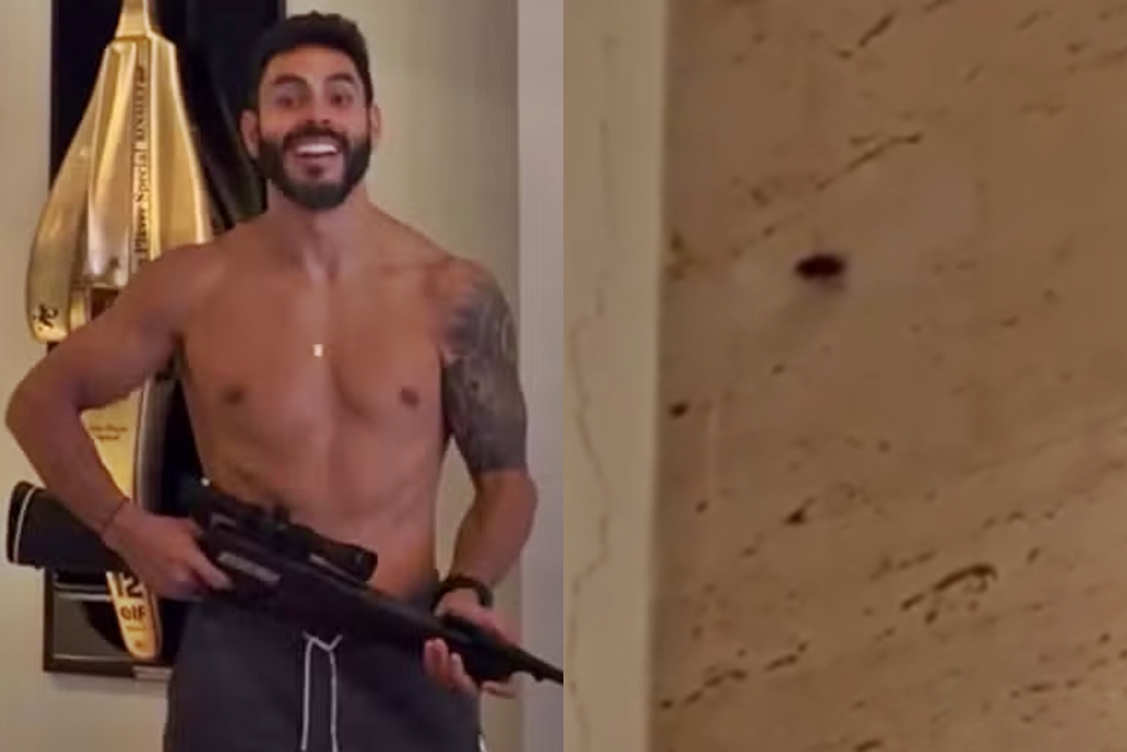 Rodolffo, dupla de Israel, surge com fuzil para matar barata dentro de casa