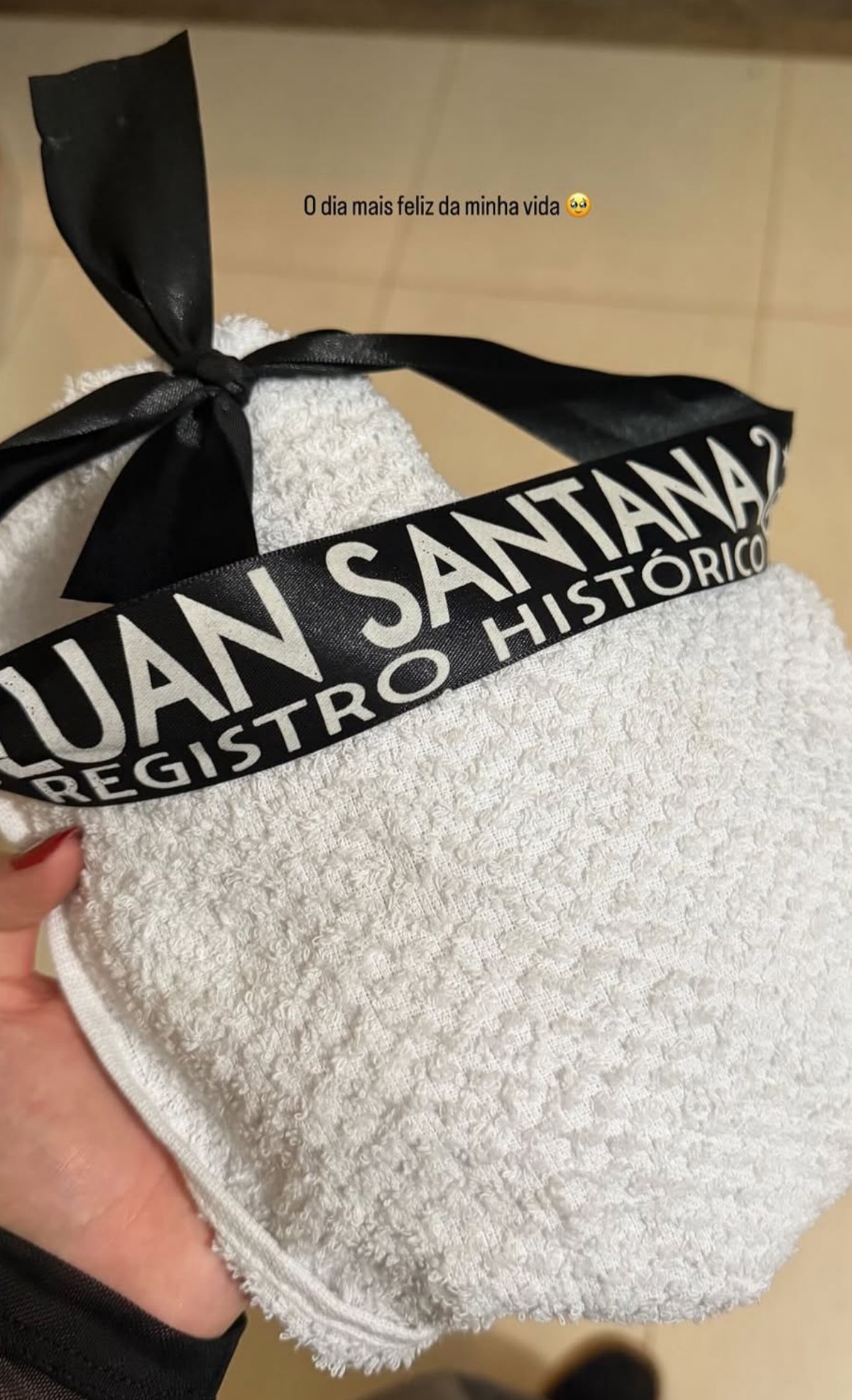 Fã mostra que conseguiu toalha de Luan Santana após disputa entre namorado e criança