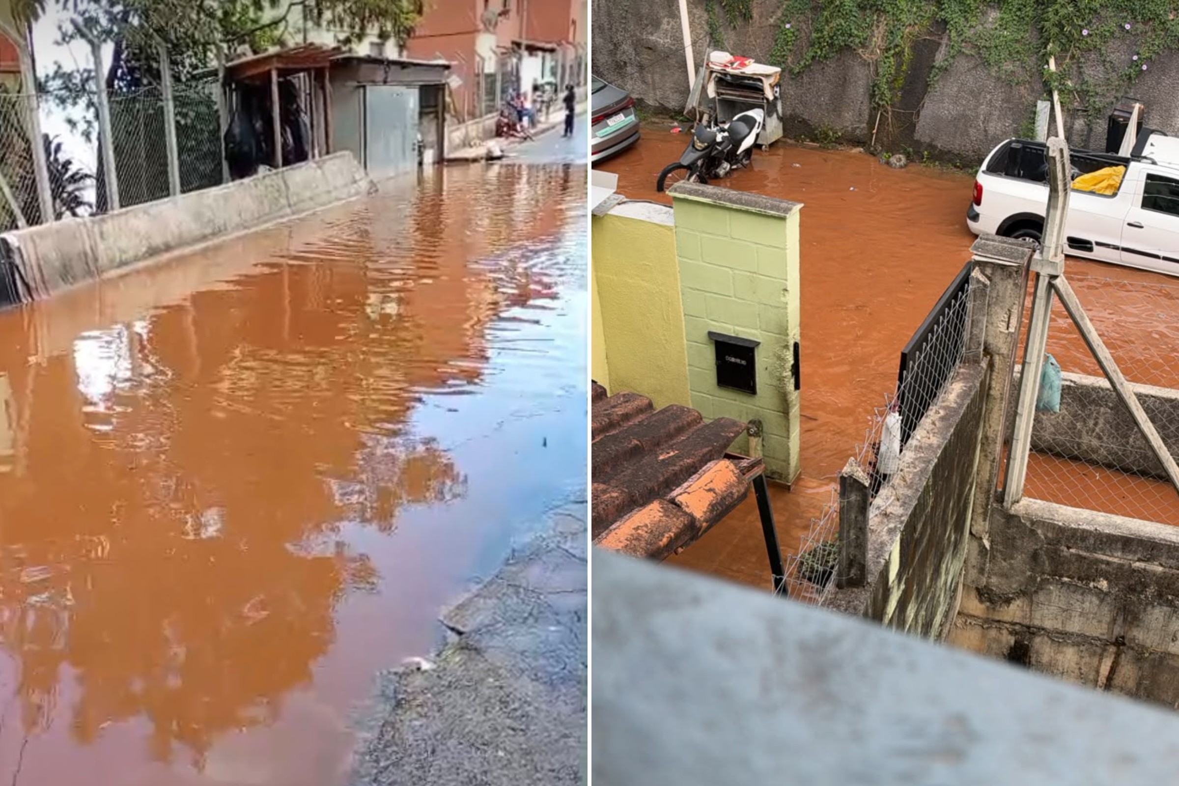 Vazamento da Copasa inunda rua no Aglomerado da Serra, em BH