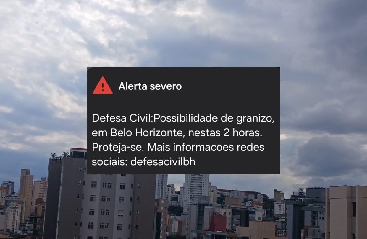 Defesa Civil de BH emite alerta severo para granizo e ventos de até 50 km/h