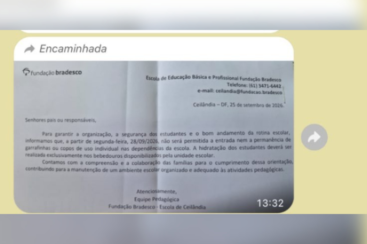 Escola do DF barra alunos de entrar com garrafas no dia mais seco do ano