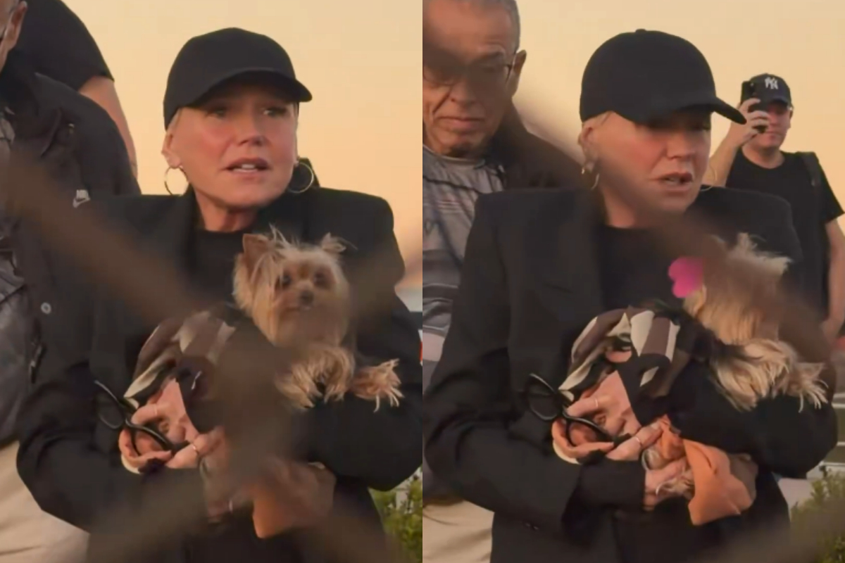 Xuxa dá bronca em fã após lança-confete assustar sua cachorrinha