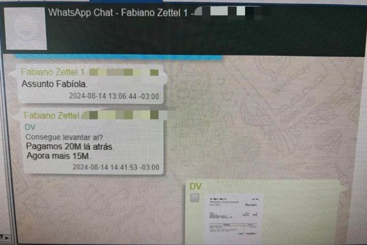 Imagem colorida, Zettel registra_ “Pagamos 20M lá atrás. Agora mais 15M- Metrópoles