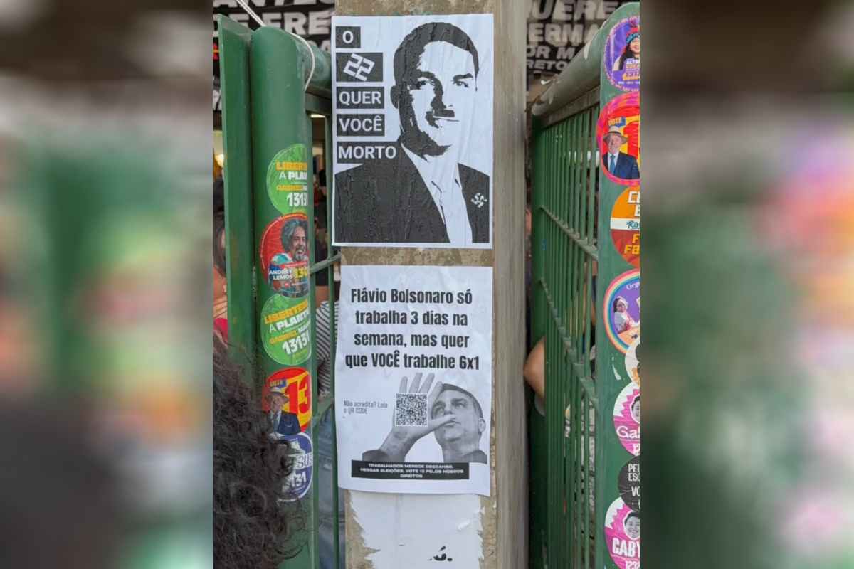 "22 quer você morto": cartaz na UnB mostra Flávio de Hitler; MP é acionado