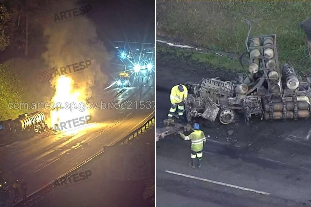 Rodoanel: acidente causa incêndio em carretas, interdição e engarrafamento