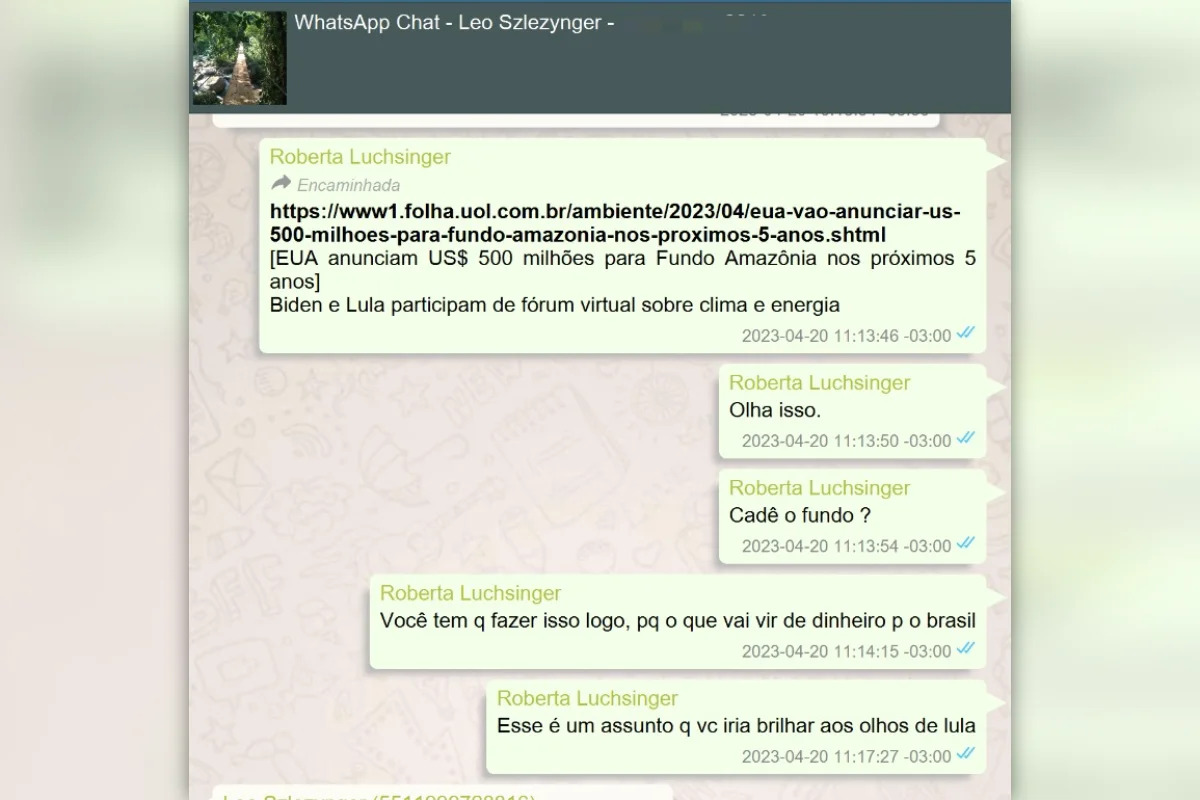 Troca de mensagens de Roberta Luchsinger