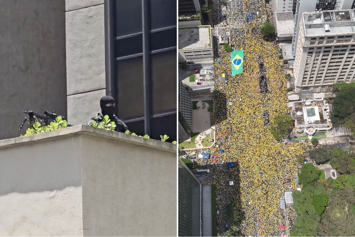 Snipers da PM acompanham ato de Flavio Bolsonaro na Avenida Paulista
