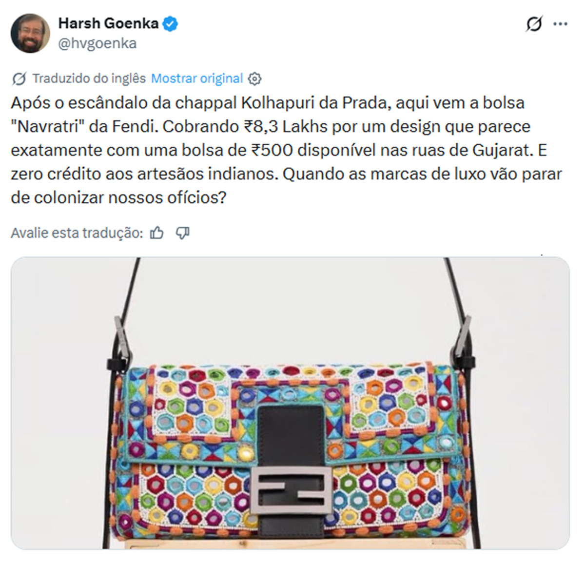 Bolsa Fendi apropriação cultural - Metrópoles 