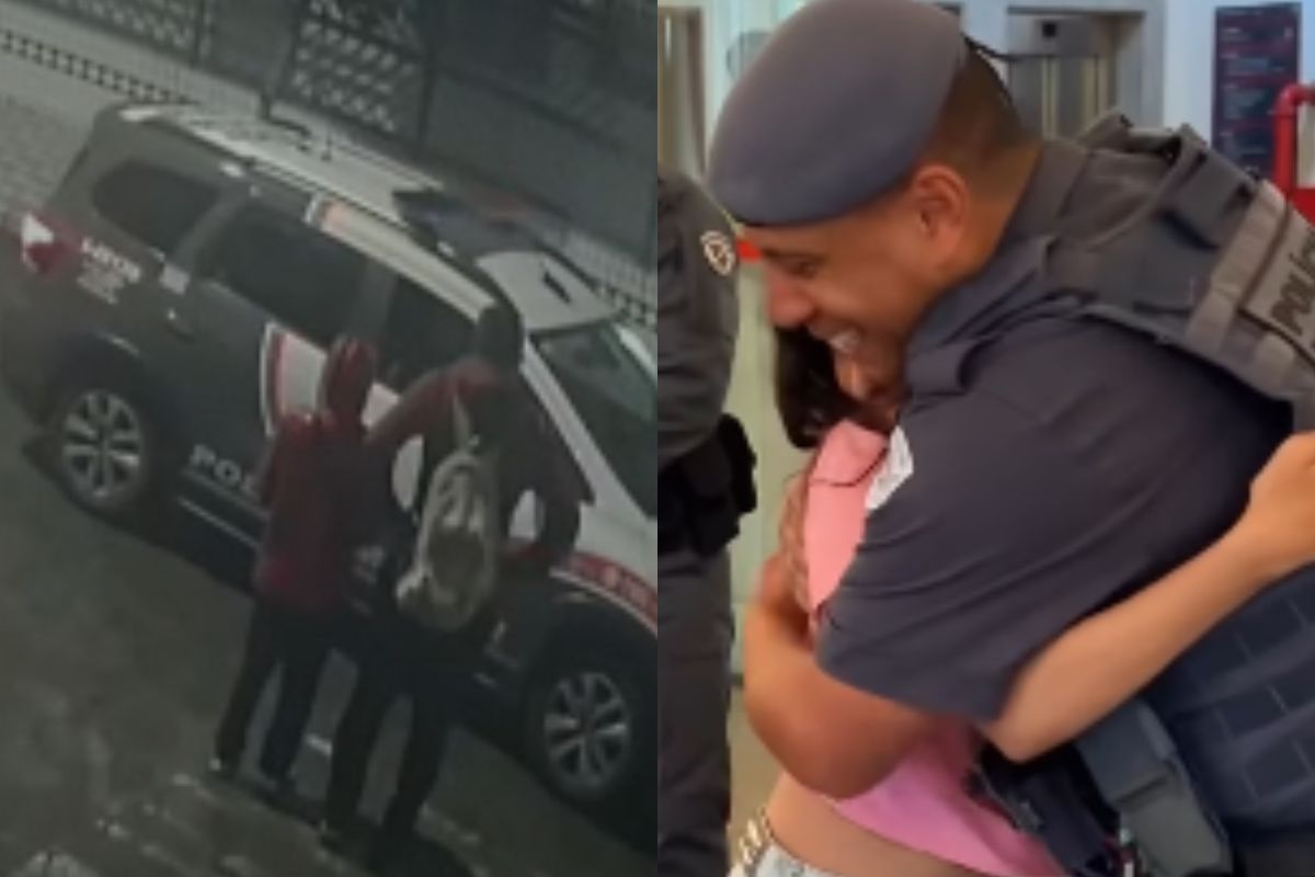 Veja momento que menina sequestrada pelo pai reencontra PM que a resgatou