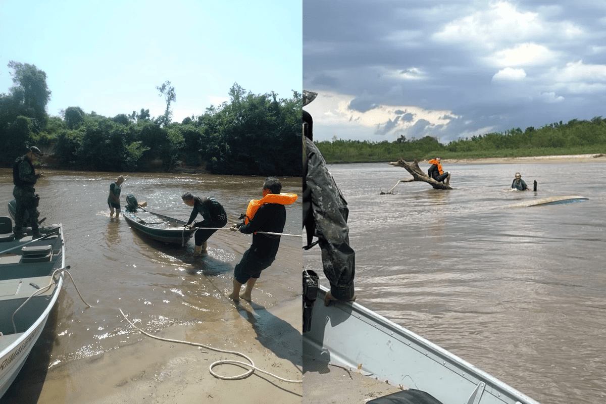 PM Ambiental resgata pescadores após barcos naufragarem em rio de São Paulo