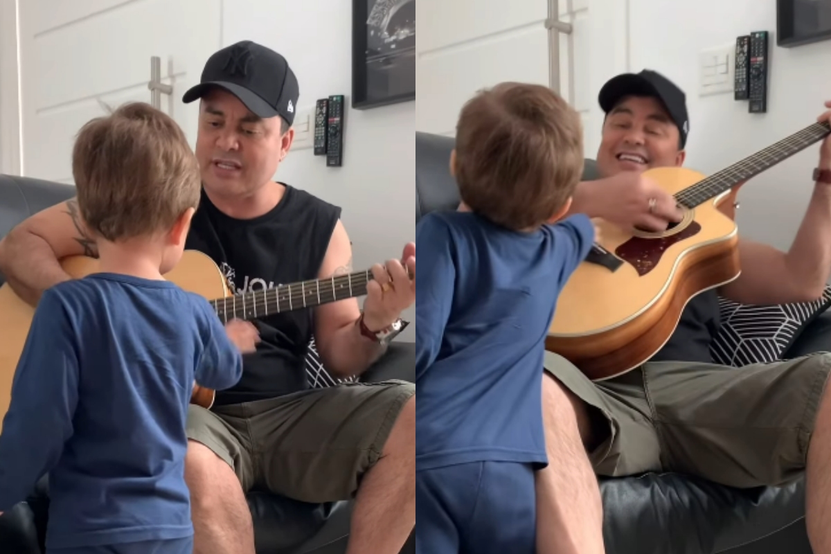 Esposa de Renner mostra momento de carinho entre cantor e filho