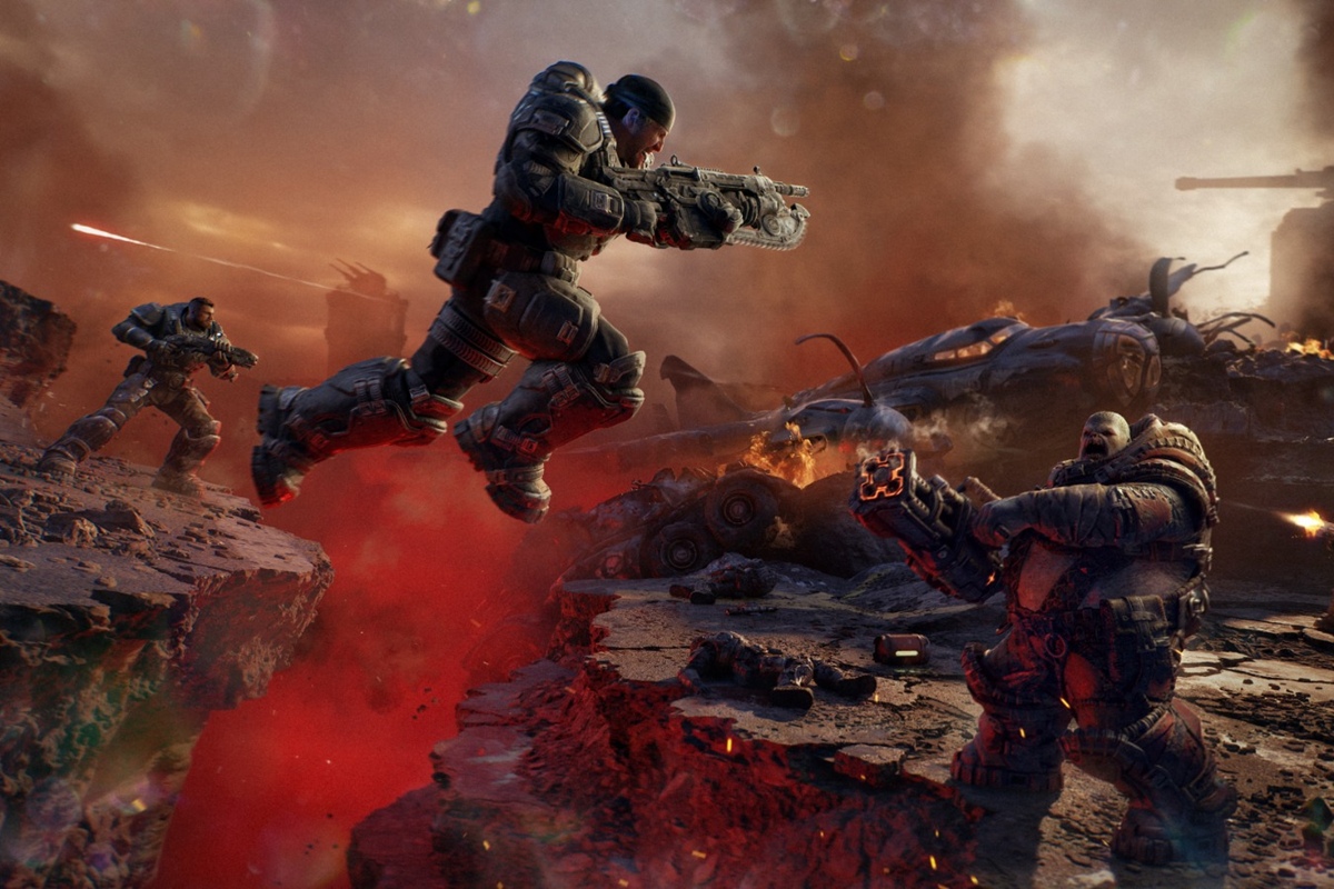 foto colorida do jogo Gears of War E-Day - metrópoles