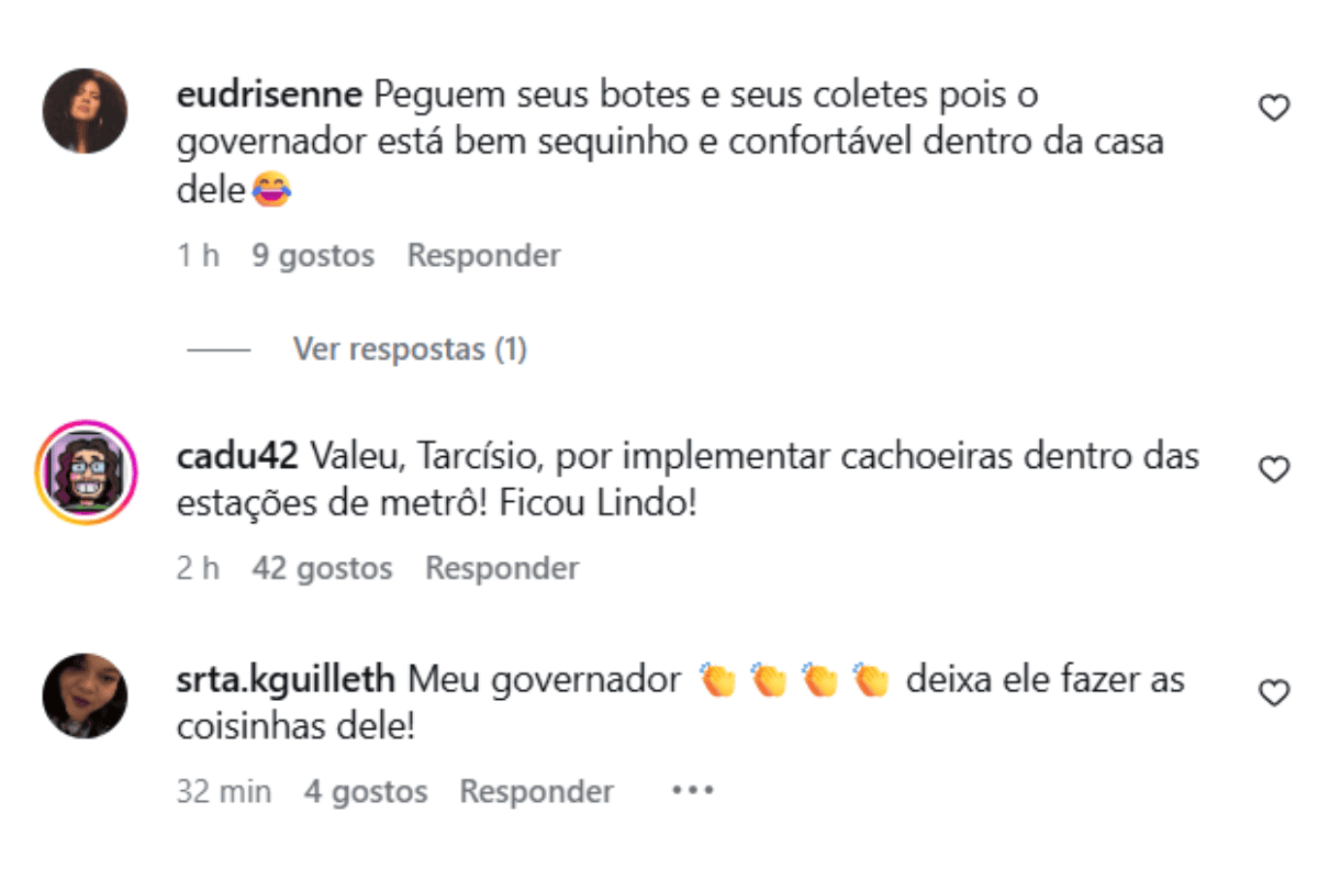 Comentário no Instagram do São Paulo Sobre Trilhos em critica ao Metrô de São Paulo após fortes chuvas.