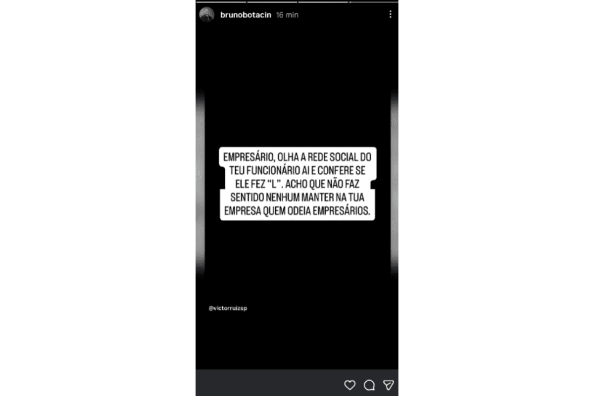 Publicação no Instagram de Bruno Botacin sugere investigar trabalhadores para identificar o voto para realizar o crime de coação eleitoral
