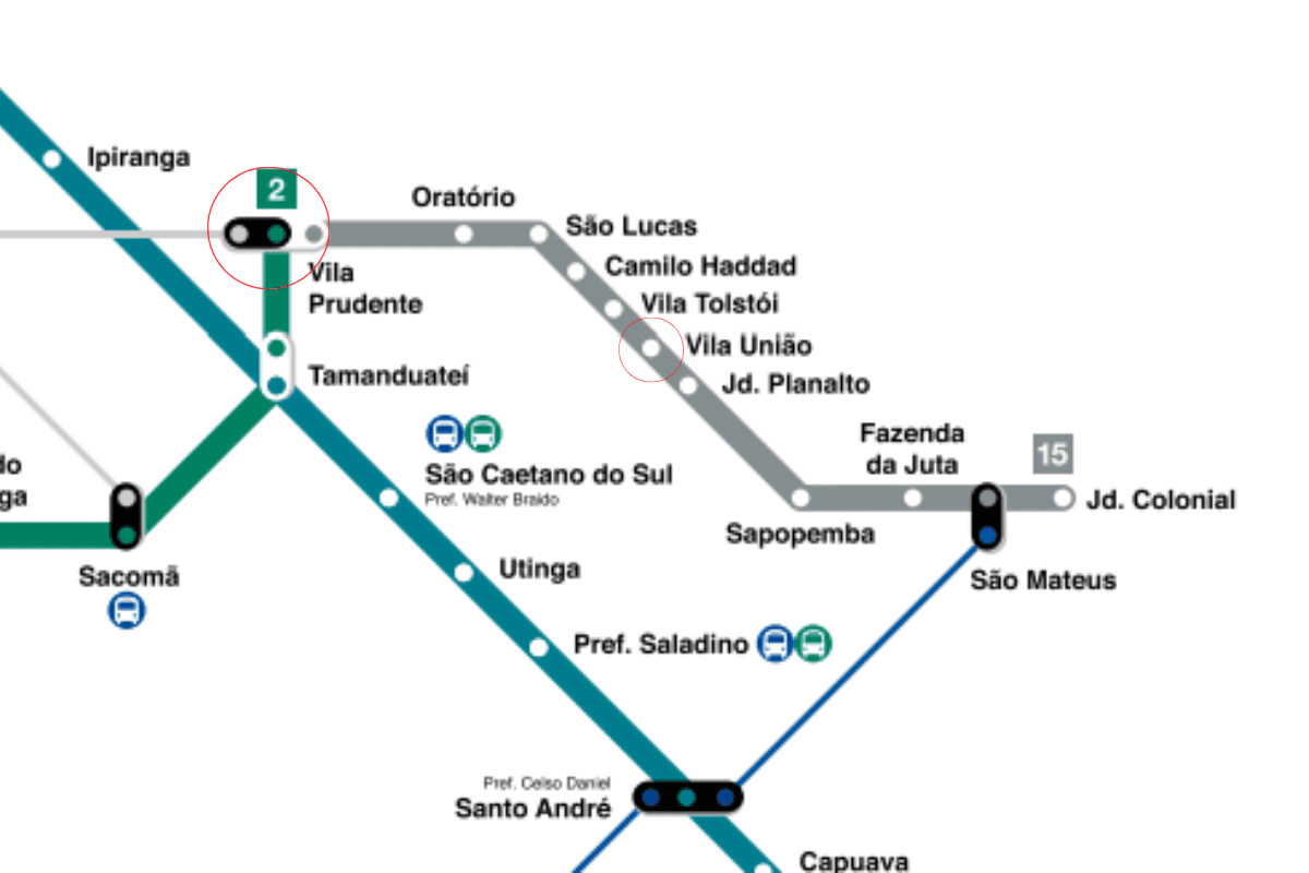Mapa da Linha 15-Prata do Metrô de São Paulo.