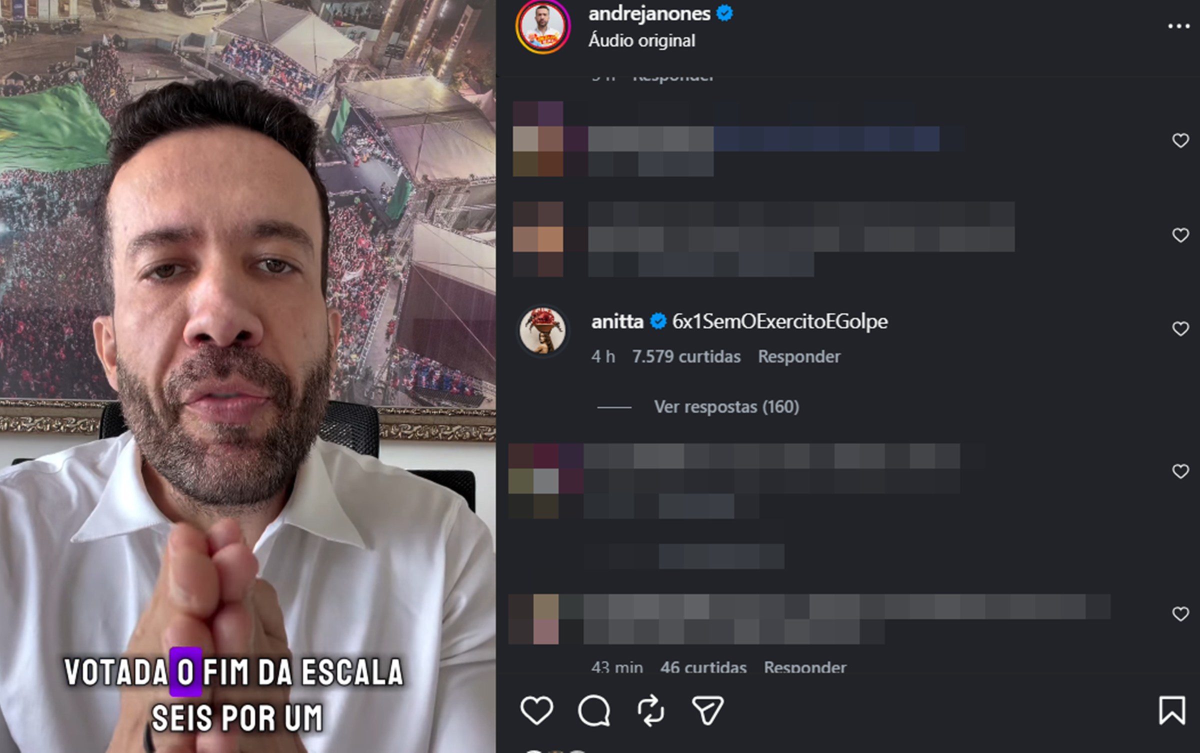 Anitta comenta em post de Janones