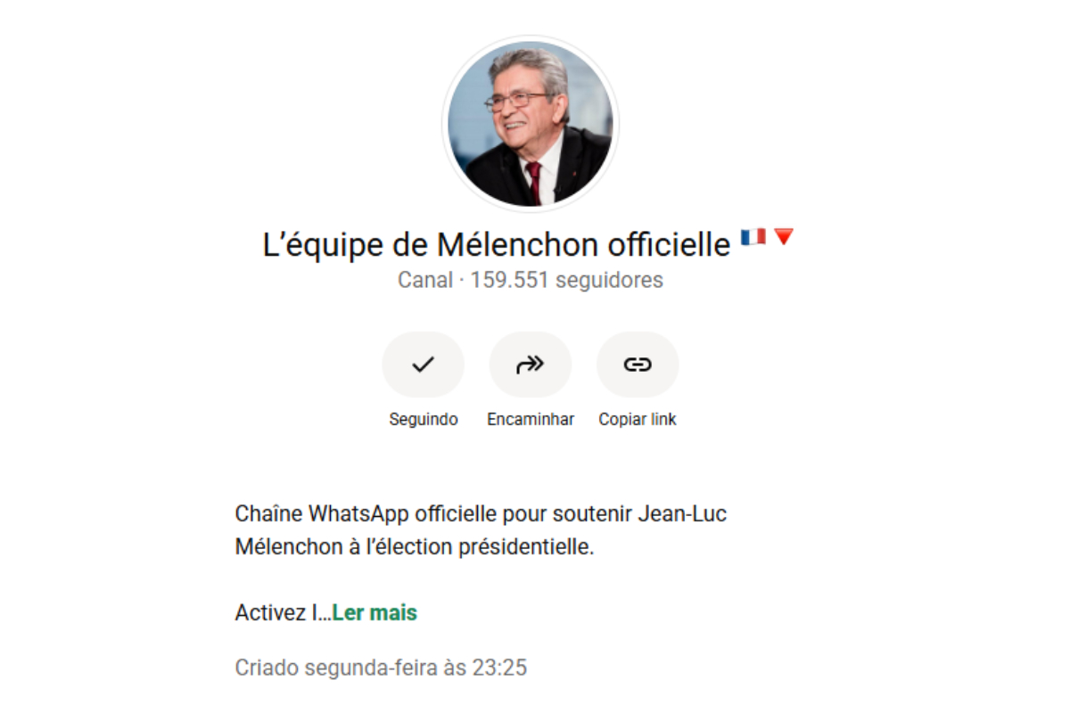 Canal de WhatsApp "Equipe de Melenchón", da França