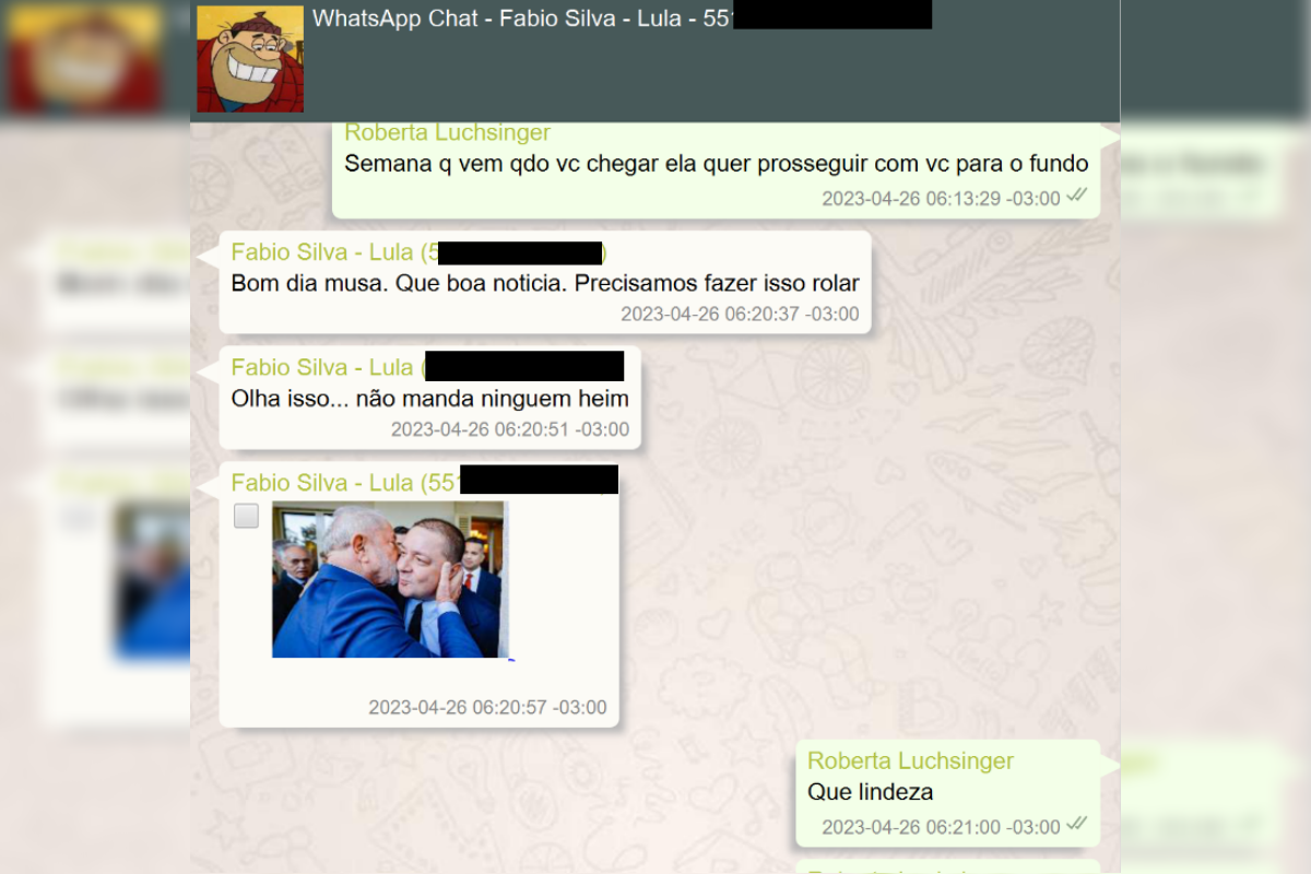 Troca de mensagens entre Lulinha e Roberta Luchsinger