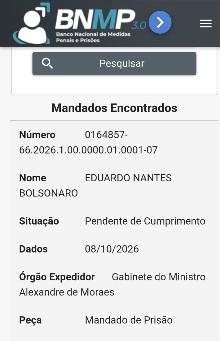 Mandado de prisão de Eduardo Bolsonaro
