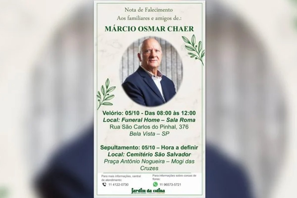 Convite velório do Marcio Chaer - Metrópoles