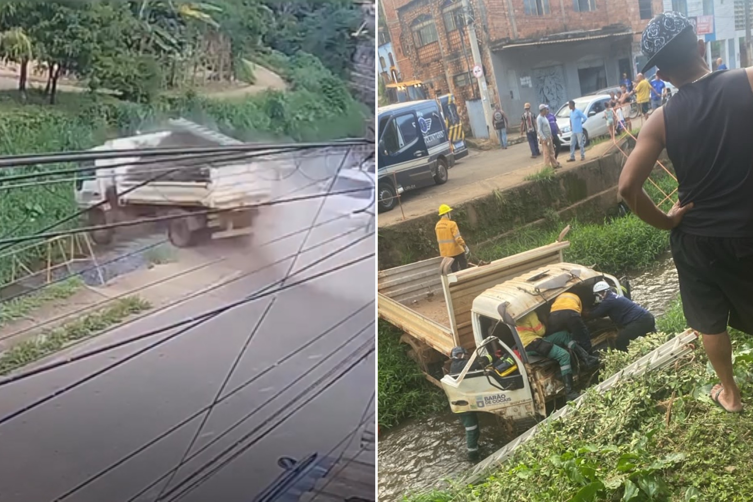 Caminhão cai em córrego e deixa dois servidores municipais feridos em MG