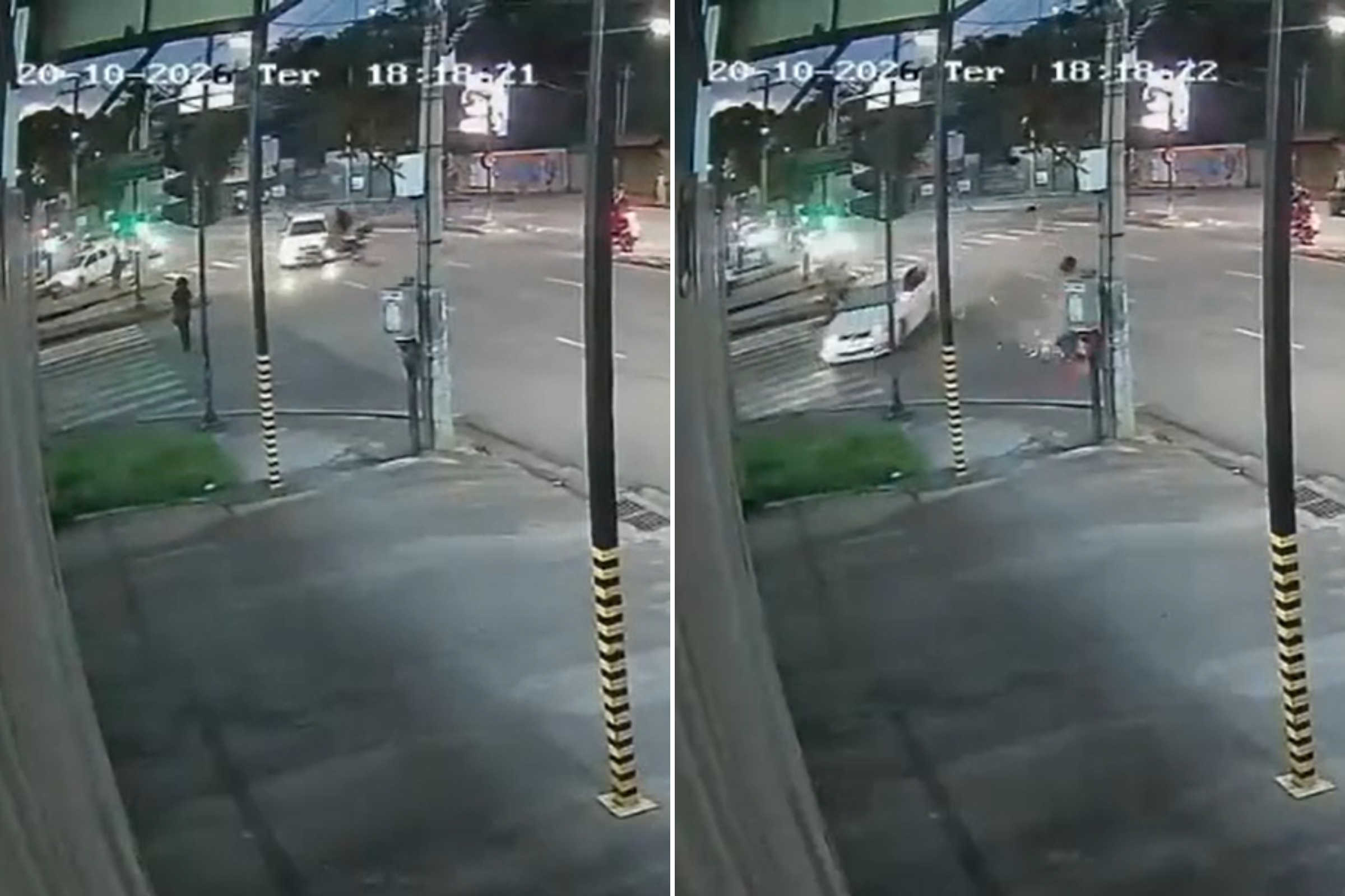 Motociclista "voa" em colisão com carro em um cruzamento de avenida em BH