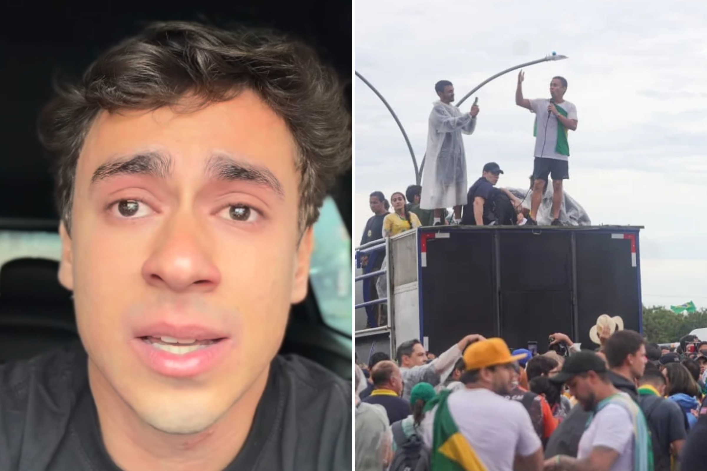 Nikolas chora, canta louvor e relembra raio que atingiu ato em Brasília