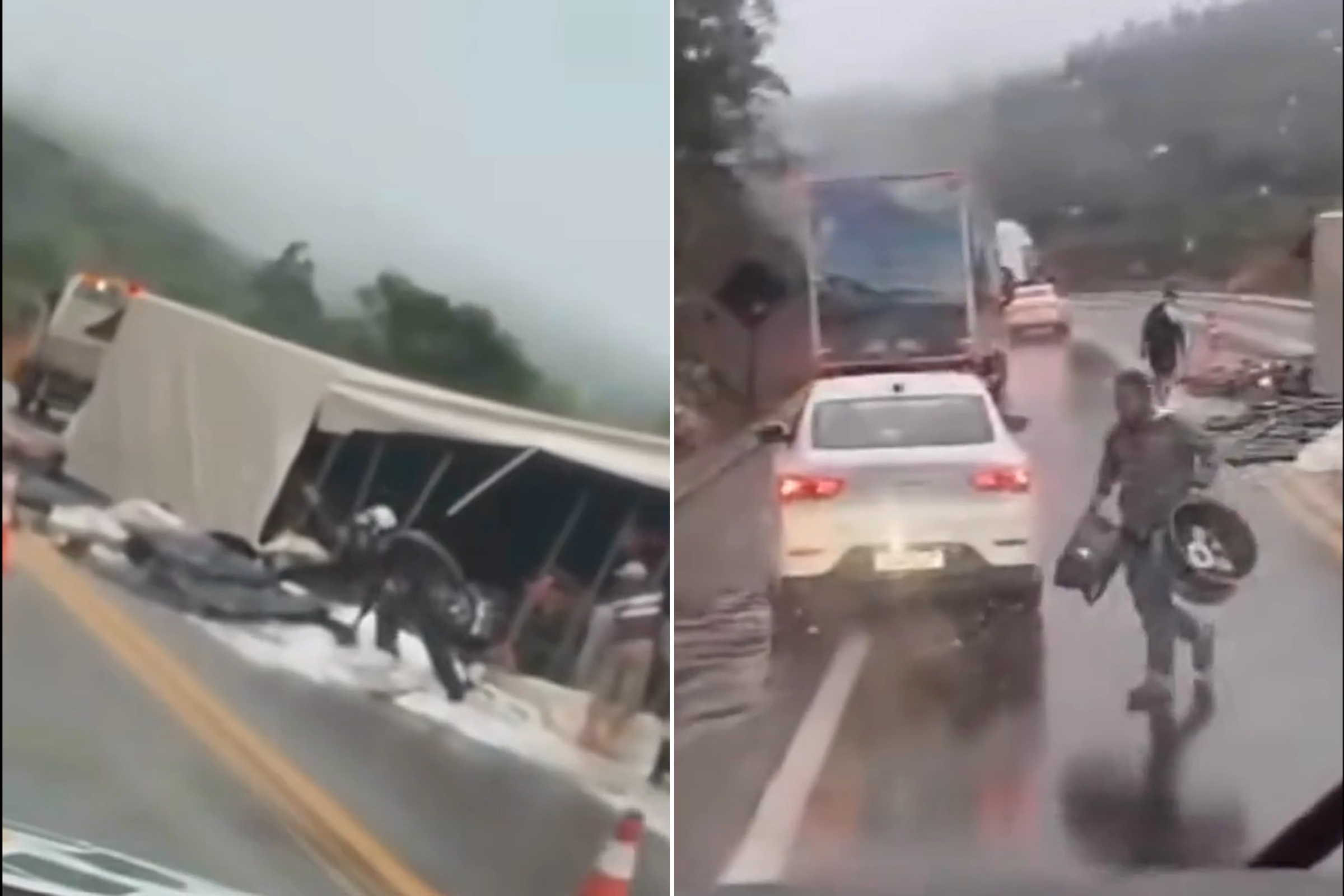 Carreta tomba na BR-381 e carga de rodas é saqueada em MG