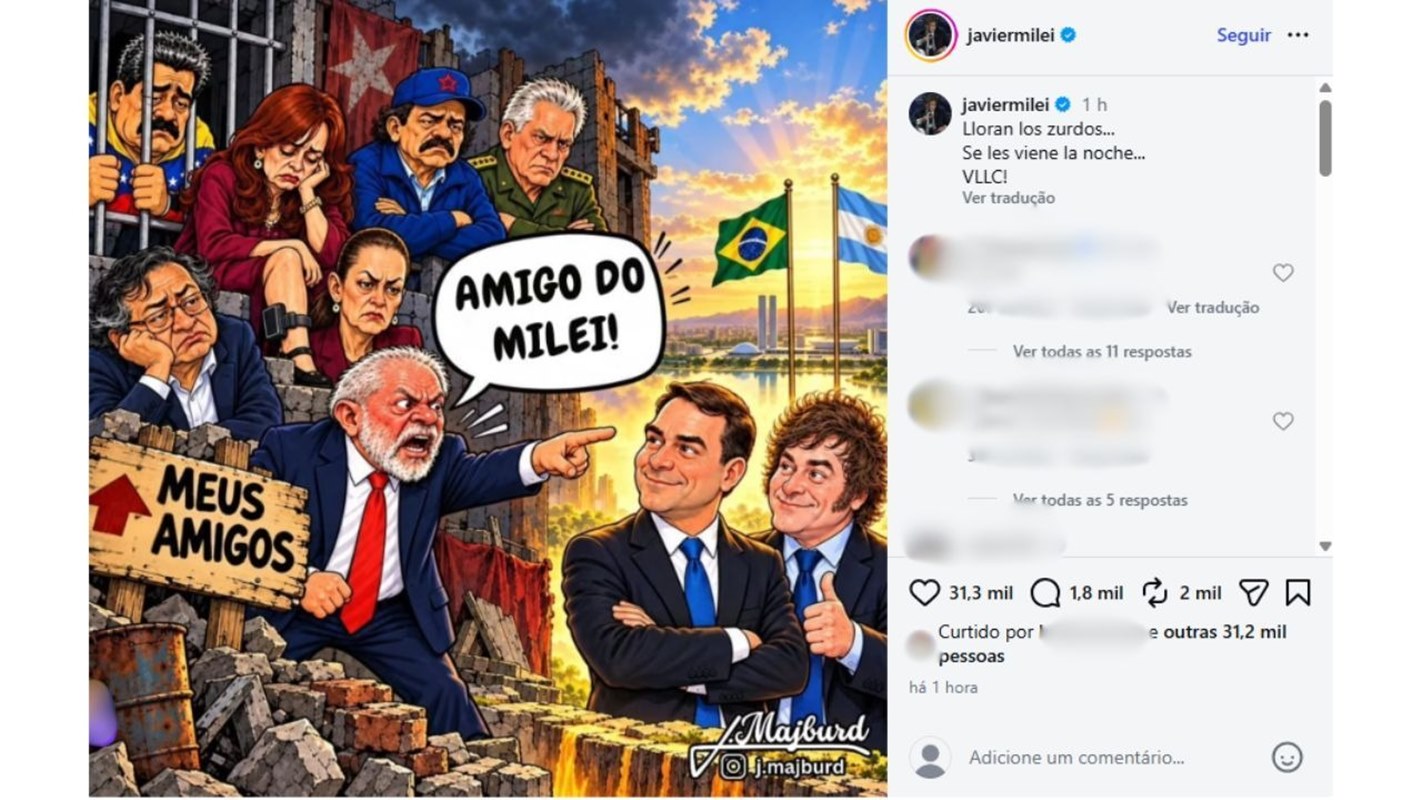 Milei provoca Lula após ser citado em debate: "Esquerdistas choram"