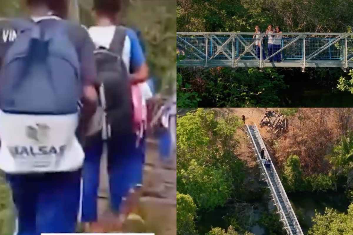 Prefeitura inaugura passarela onde crianças passavam por ponte de tábuas