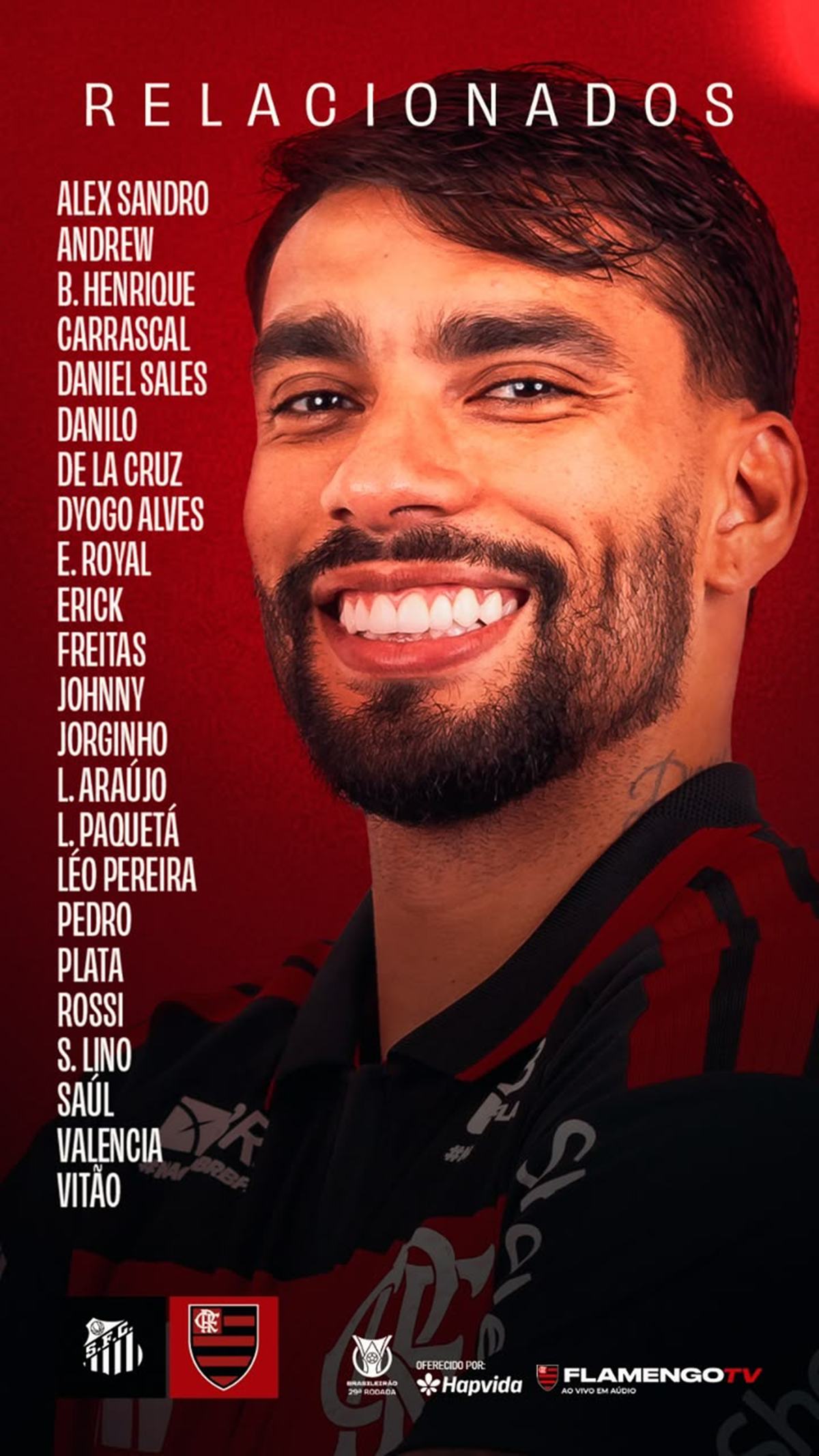 Lista de relacionados do Flamengo para o jogo contra o Santos - Metrópoles