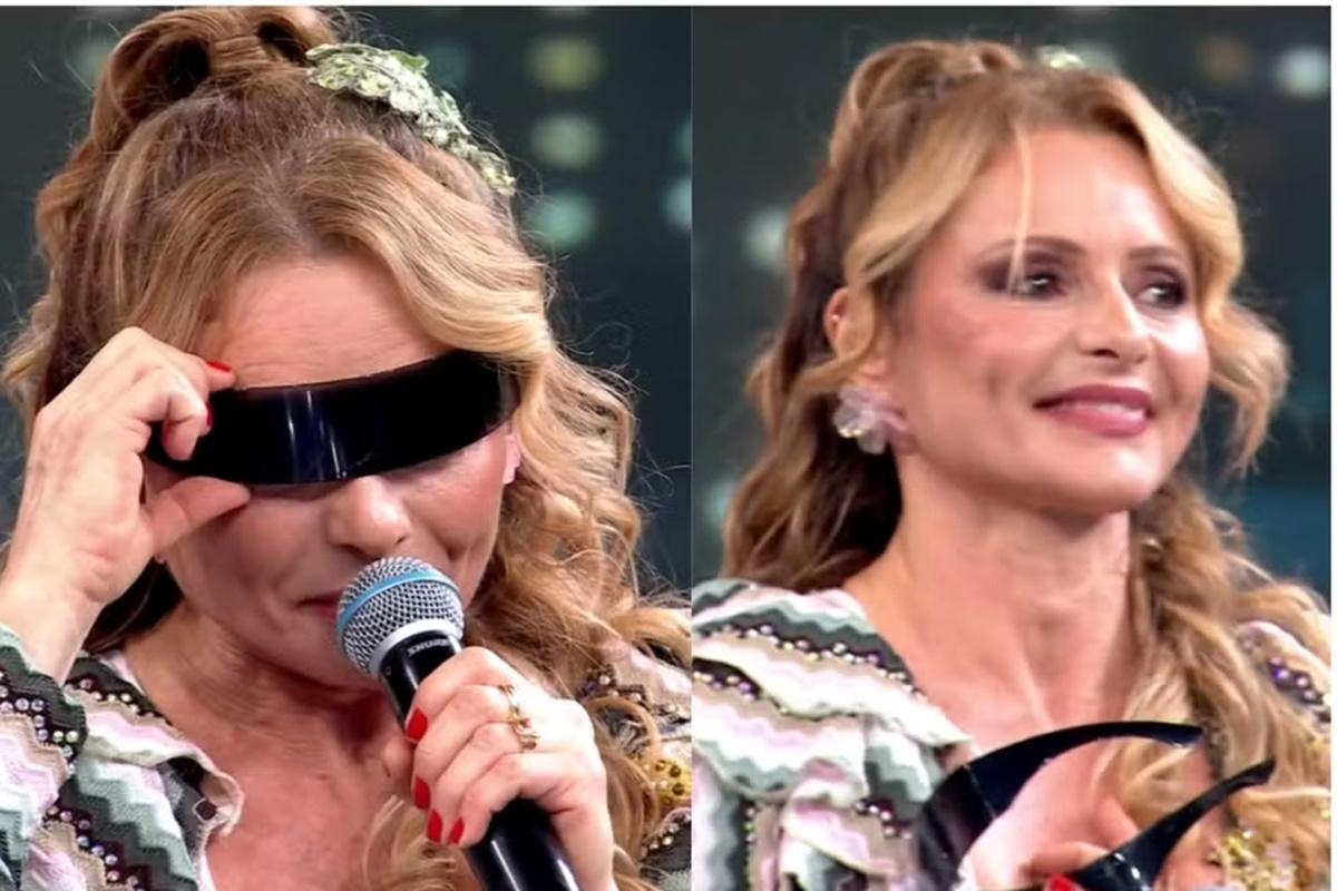 Rita Guedes tira os óculos ao vivo no Domingão e desabafa sobre erro médico
