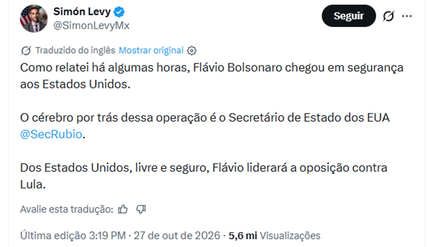 Post nas redes sociais do advogado Simón Levy foi publicado na terça-feira (27/10)