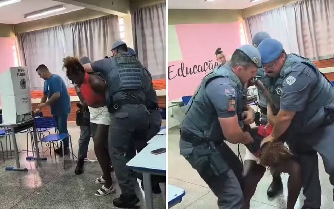 Eleitora se recusa a deixar urna, morde policial e acaba algemada em escola