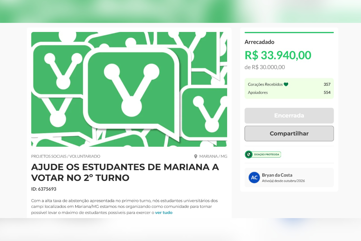 Justiça manda suspender vaquinha para estudantes votarem no 2º turno em MG