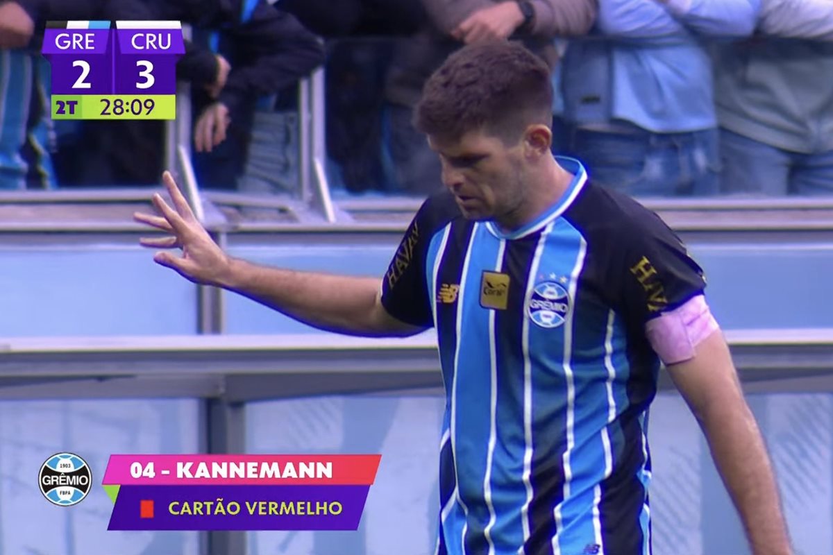 Grêmio: Walter Kannemann faz gesto de roubo e é expulso contra o Cruzeiro